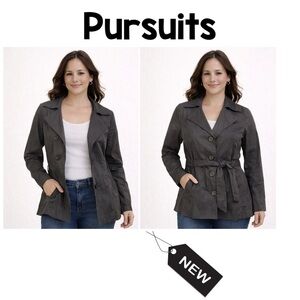 NWT flint, gray button closure tie waist jacket 6P